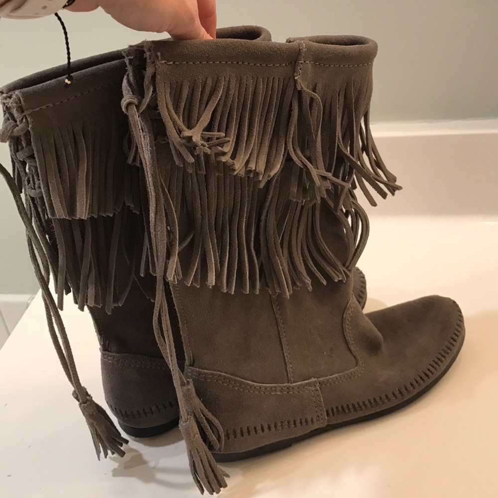 Tall Grey Minnetonka Moccasins